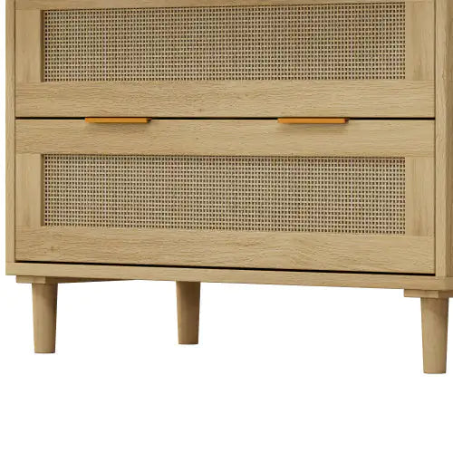 Oak 3 Drawers Rattan Locker with Medium Density Fiberboard (Set of 2)