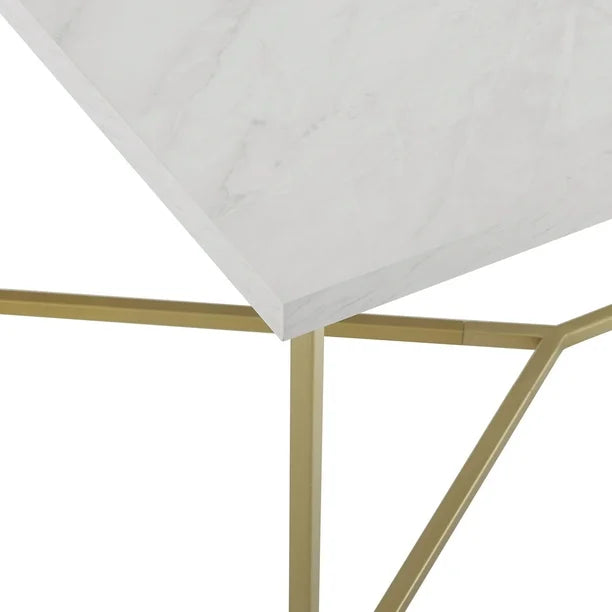 White+Gold Modern Glam Metal and Faux Marble Coffee Table with Faux White Marble/Gold (42.00 inches)