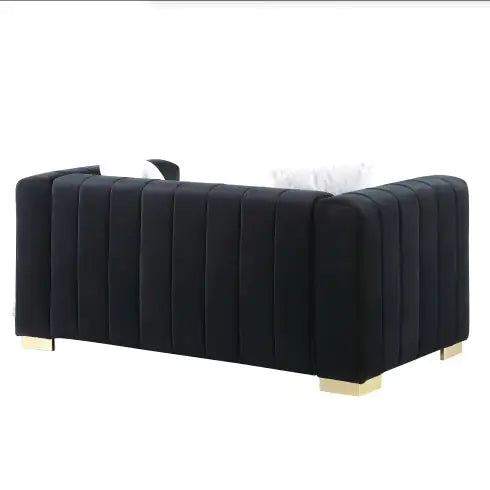 Black Modern Channel Sofa with Traditional Chesterfield Design (85.76 inches)