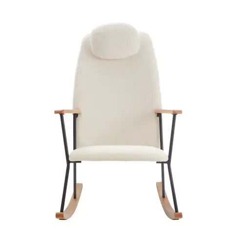 White Modern Rocking Chair with Adjustable Headrest (High Backrest)