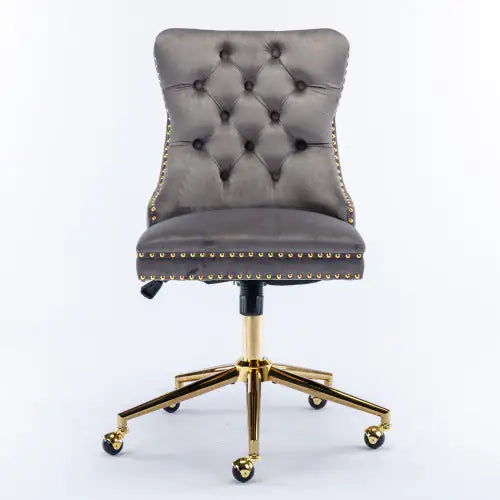 Grey Home Office Chair with Tufted Velvet Buttons