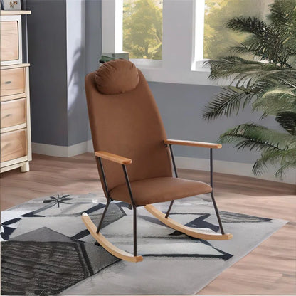 Brown Modern Rocking Chair with Adjustable Headrest (High Backrest)