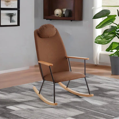 Brown Modern Rocking Chair with Adjustable Headrest (High Backrest)