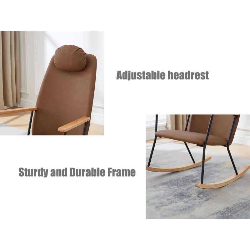 Brown Modern Rocking Chair with Adjustable Headrest (High Backrest)