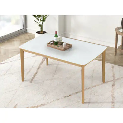 Opalescent white, white + light oak Set of 6 dining table with light oak high-gloss white top (60 inches)