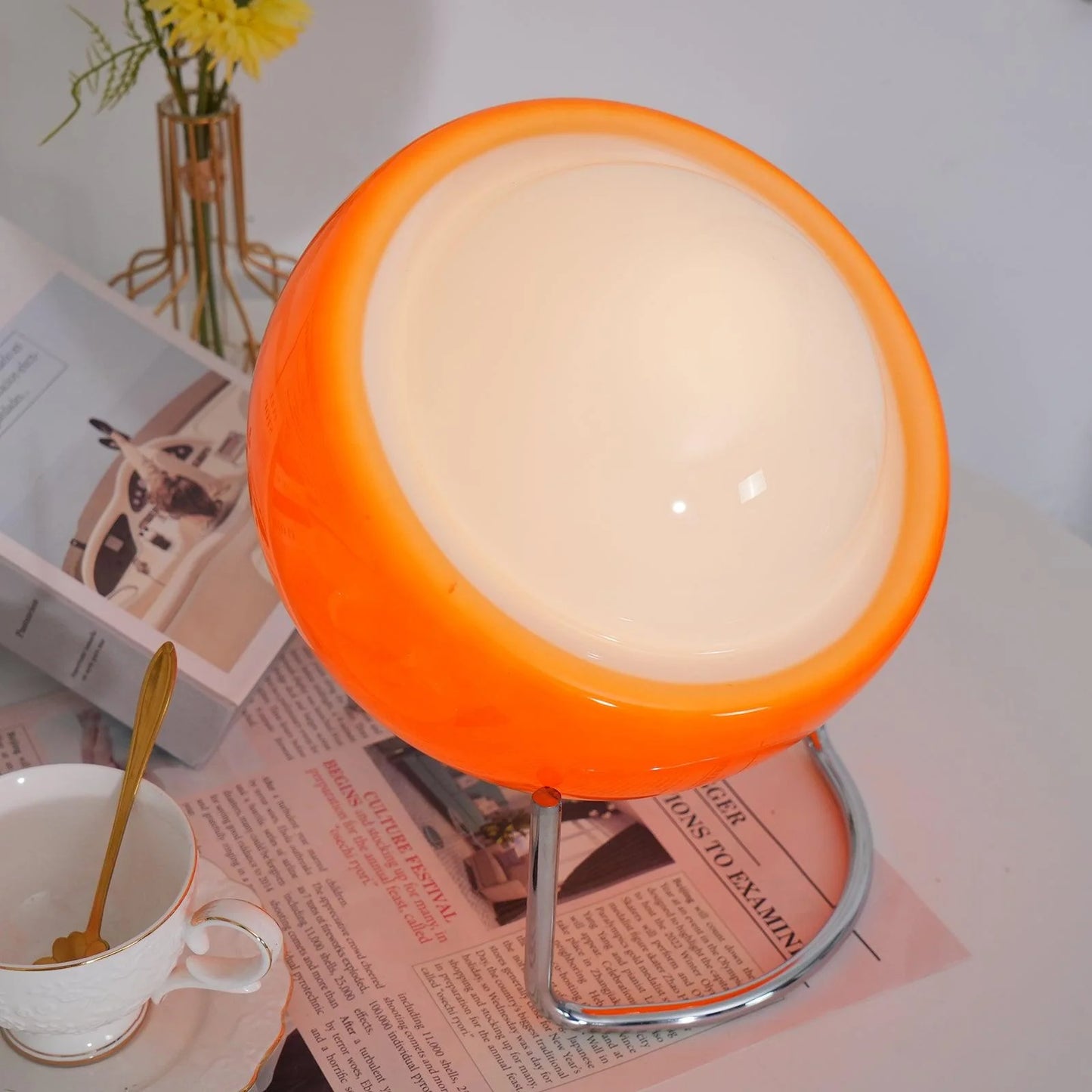 Planet Orange Table Lamp with Handmade Glass