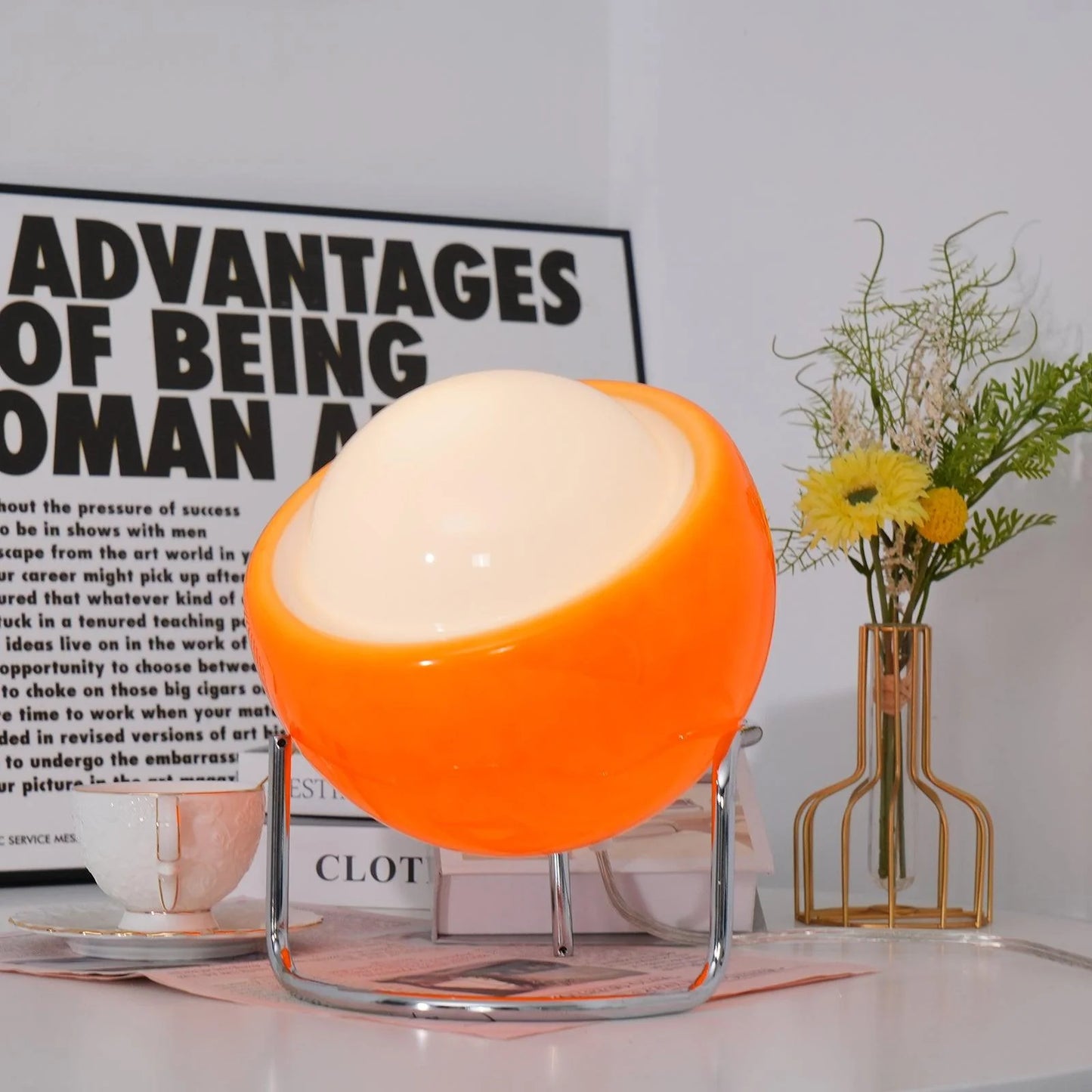 Planet Orange Table Lamp with Handmade Glass