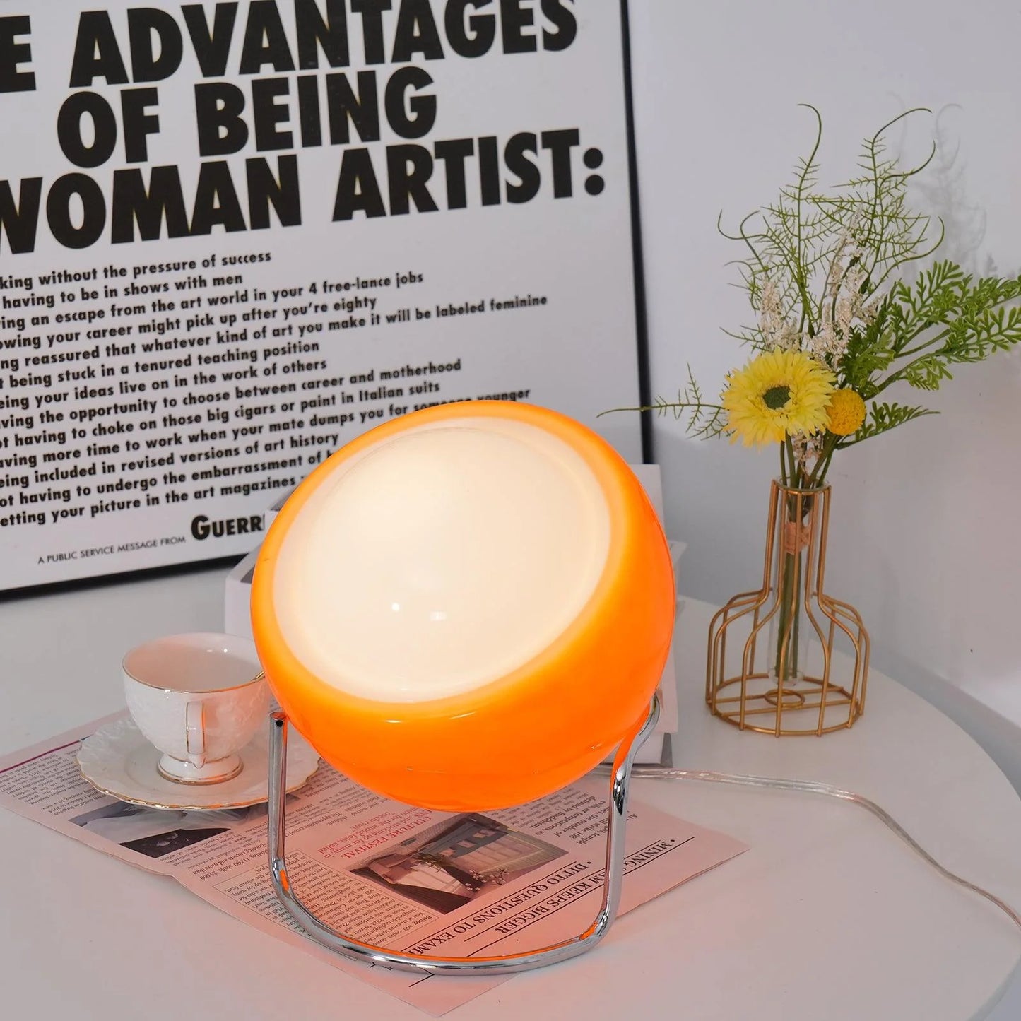 Planet Orange Table Lamp with Handmade Glass