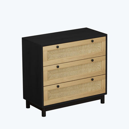 Black 3 Drawer Storage Cabinet with Rope Woven Drawer (30.31 inches)