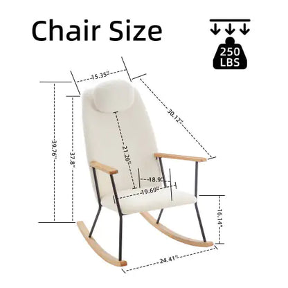 White Modern Rocking Chair with Adjustable Headrest (High Backrest)