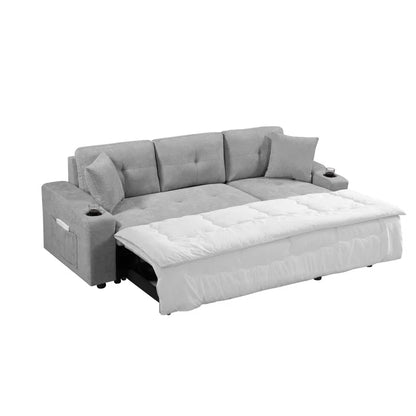 LIGHT GREY Convertible Sectional Sofa with Armrest Storage (92 inches)