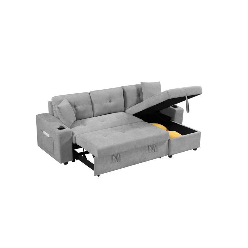 LIGHT GREY Convertible Sectional Sofa with Armrest Storage (92 inches)