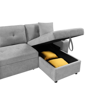 LIGHT GREY Convertible Sectional Sofa with Armrest Storage (92 inches)