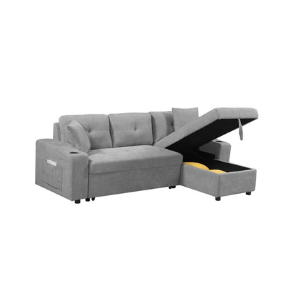 LIGHT GREY Convertible Sectional Sofa with Armrest Storage (92 inches)