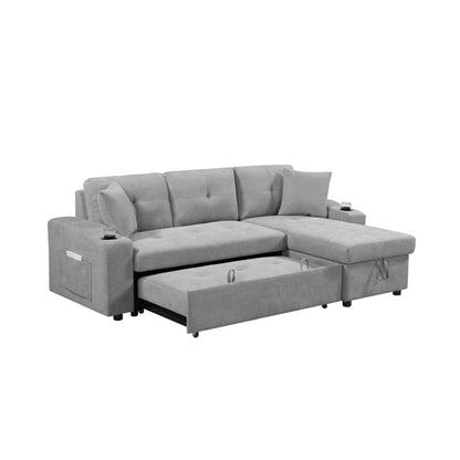 LIGHT GREY Convertible Sectional Sofa with Armrest Storage (92 inches)