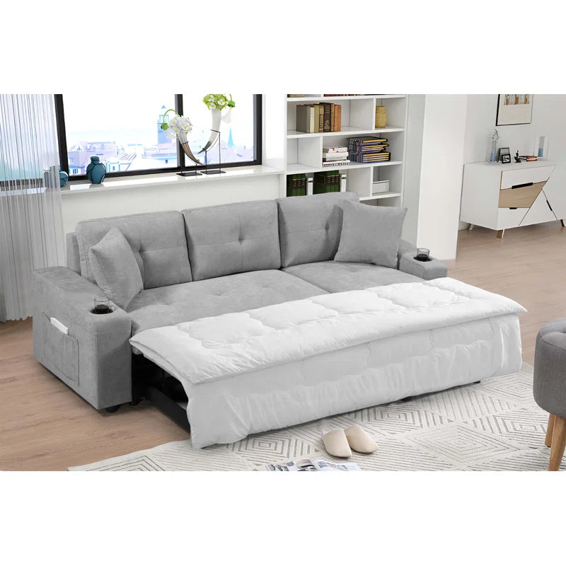 LIGHT GREY Convertible Sectional Sofa with Armrest Storage (92 inches)