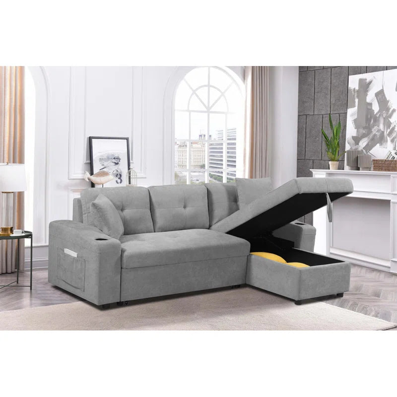 LIGHT GREY Convertible Sectional Sofa with Armrest Storage (92 inches)