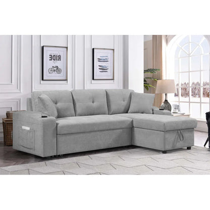 LIGHT GREY Convertible Sectional Sofa with Armrest Storage (92 inches)