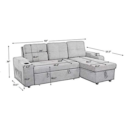 LIGHT GREY Convertible Sectional Sofa with Armrest Storage (92 inches)