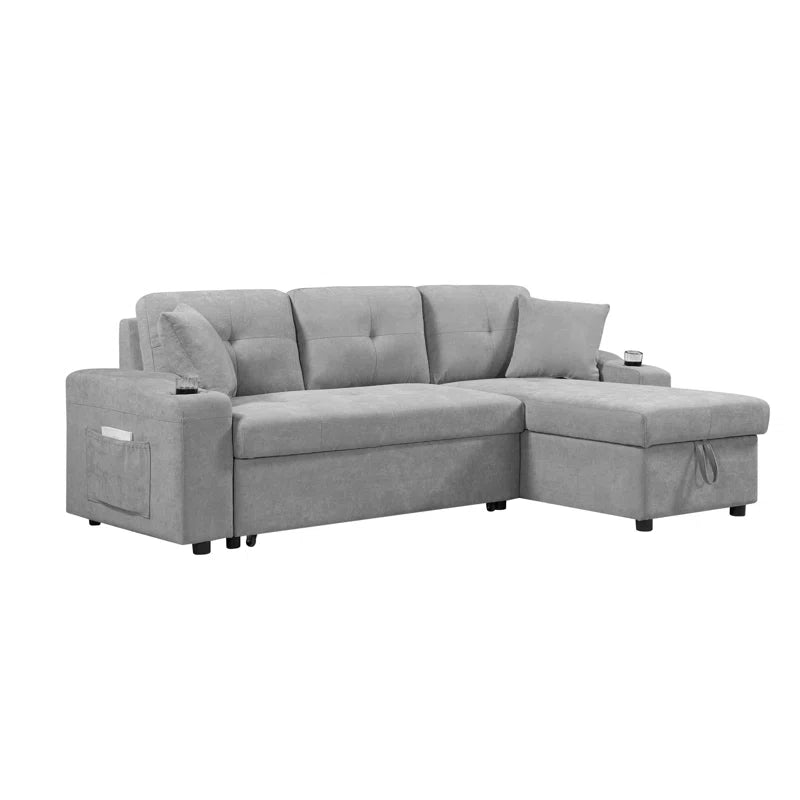 LIGHT GREY Convertible Sectional Sofa with Armrest Storage (92 inches)