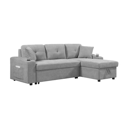 LIGHT GREY Convertible Sectional Sofa with Armrest Storage (92 inches)