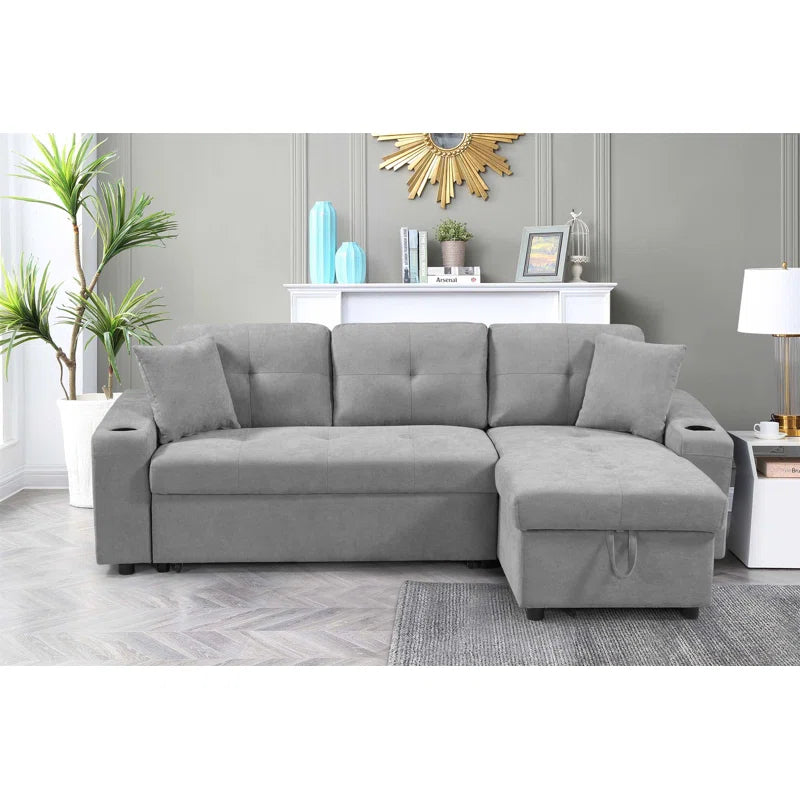 LIGHT GREY Convertible Sectional Sofa with Armrest Storage (92 inches)