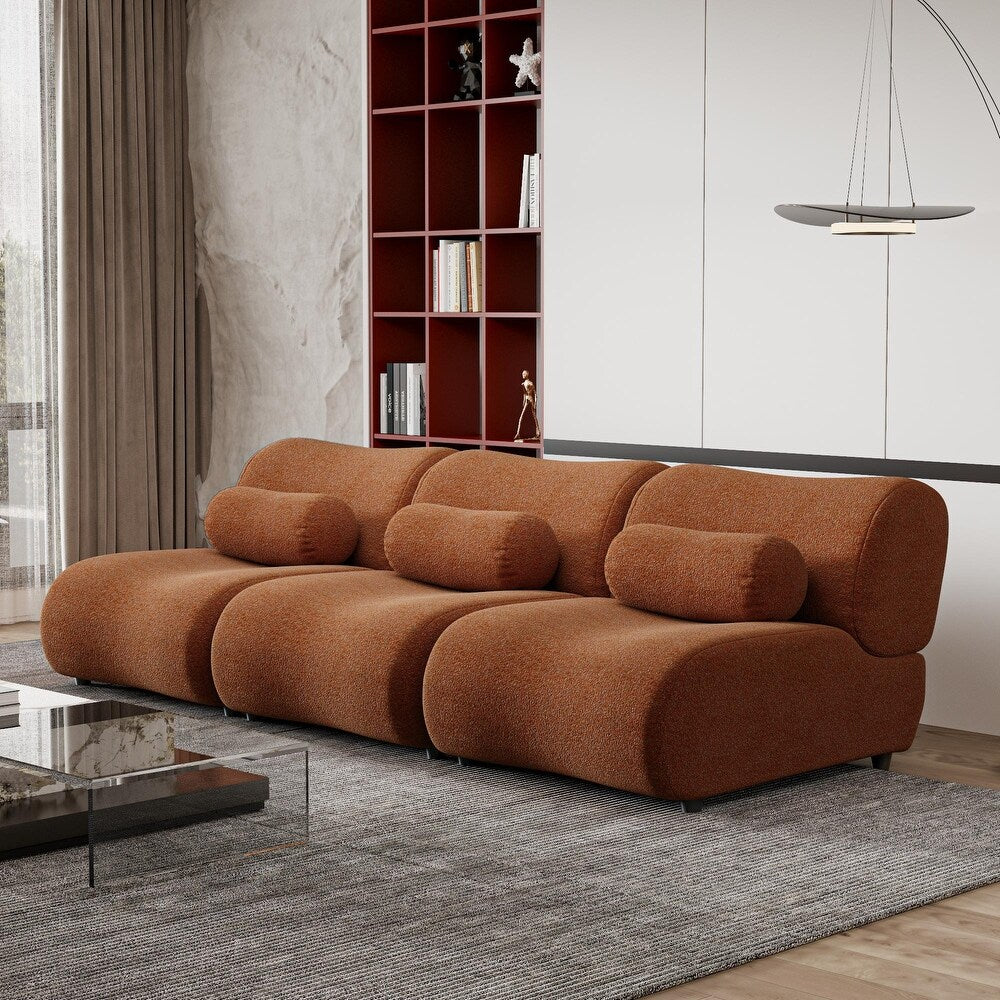 Orange Sofa Combo Plush Chenille Upholstery