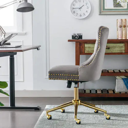 Grey Home Office Chair with Tufted Velvet Buttons