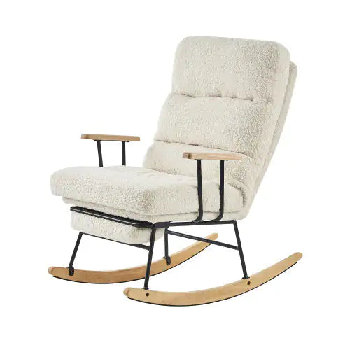 Beige Modern Teddy Gliding Rocking Chair with High Back, Retractable Footrest, and Adjustable Back Angle (26.00 x 38.20 x 40.10 inches)