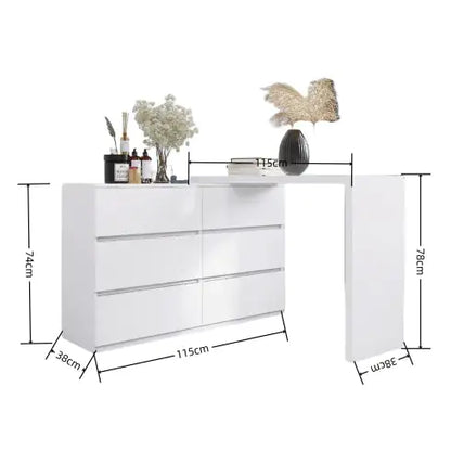 White Extended Desktop with 6 Drawers (45.30 inches)