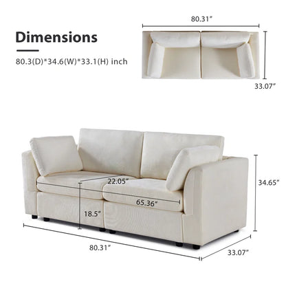 Creamy White Modular Sofa with Rolled Arms (2 Seat)