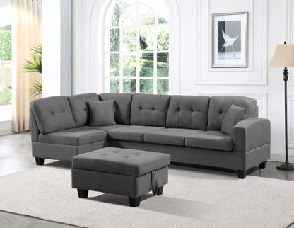 Grey Left Fabric Sofa with Ottoman (104.724 inches)