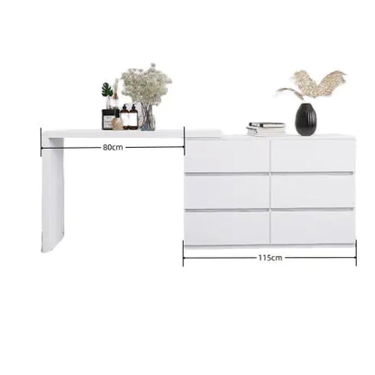 White Extended Desktop with 6 Drawers (45.30 inches)