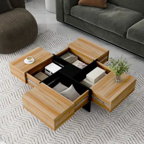 Brown Coffee Table with 4 Hidden Storage Compartments (31.5 inches)