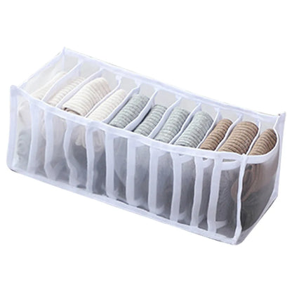 Gray or White 7-Grid Foldable Drawer Organizer with Durable Nylon Mesh (Various Sizes)