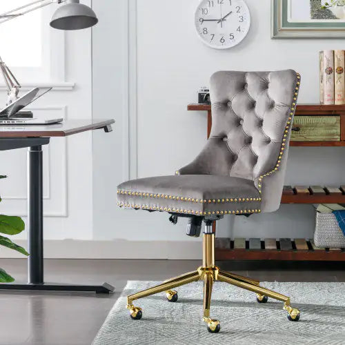 Grey Home Office Chair with Tufted Velvet Buttons