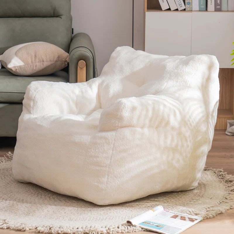 Ivory Soft Teddy Tufted Foam Bean Bag Chair with Teddy Fabric (39.37 inches)