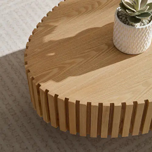 Natural Ash Modern Handcraft Drum Coffee Table with Sturdy Pedestal (43.7 inches)