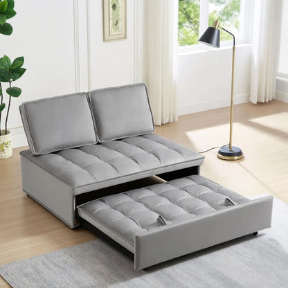 Grey Convertible Sleeping Sofa Bed with 2 Detachable Backs (Double Seat)