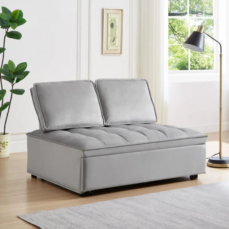 Grey Convertible Sleeping Sofa Bed with 2 Detachable Backs (Double Seat)