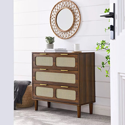 Walnut 3-drawer Dresser with Modern Rattan Design and Metal Handles (31.50 inches)