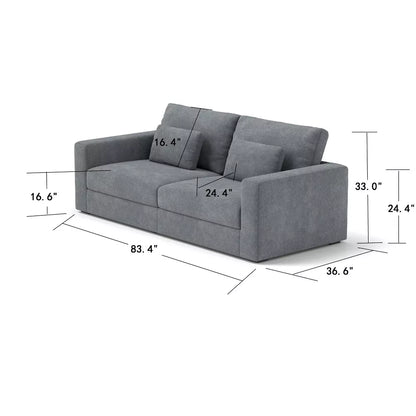 Grey+Teal Modern Sofa Couches with Detachable Cover & Double Cushioning (83 inches)