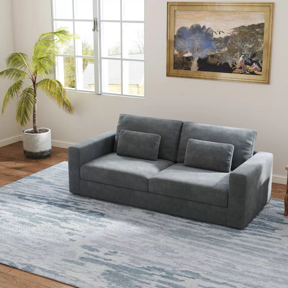 Grey+Teal Modern Sofa Couches with Detachable Cover & Double Cushioning (83 inches)