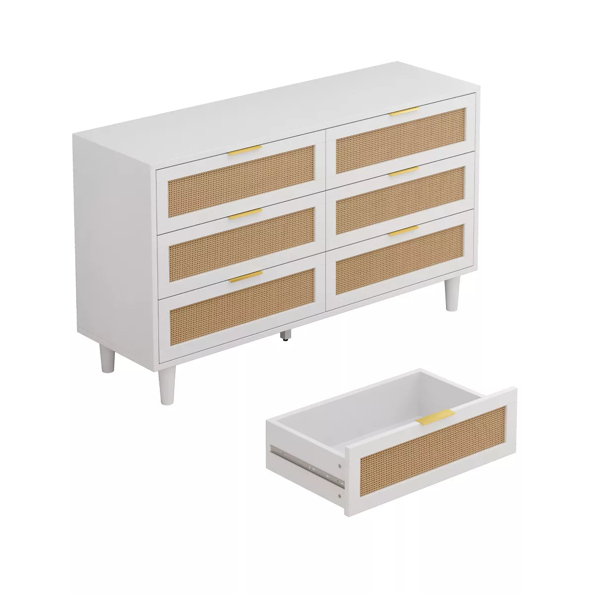 White 6-Drawers Rattan Storage Cabinet with Particle Board (51.18 inches)