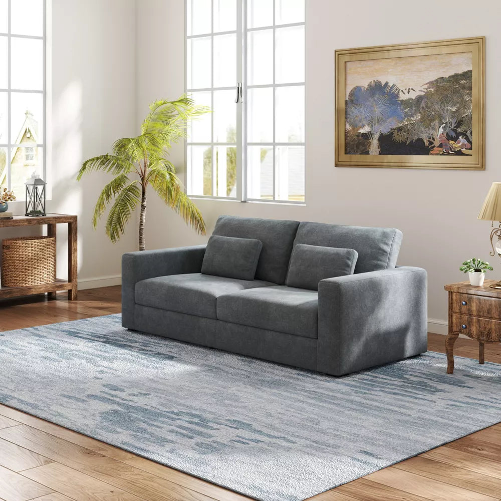 Grey+Teal Modern Sofa Couches with Detachable Cover & Double Cushioning (83 inches)