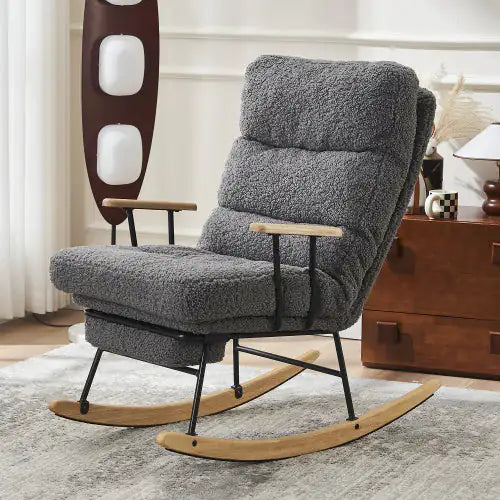 Gray Modern Teddy Gliding Rocking Chair with High Back, Retractable Footrest, and Adjustable Back Angle (26.00 x 38.20 x 40.10 inches)