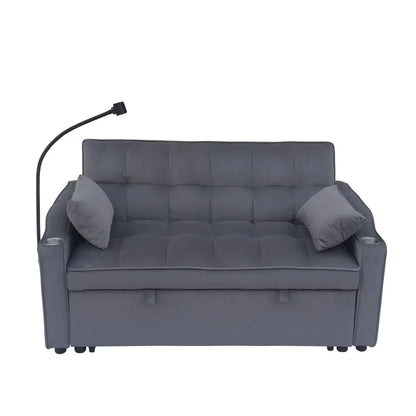 Dark Gray Velvet Two-seater Sofa with Pullout Bed (70.2 inches)