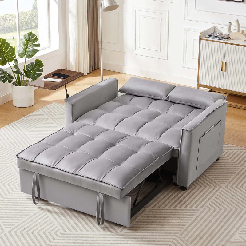 Grey Velvet Loveseat Sleeper Sofa Bed (47.20 inches)