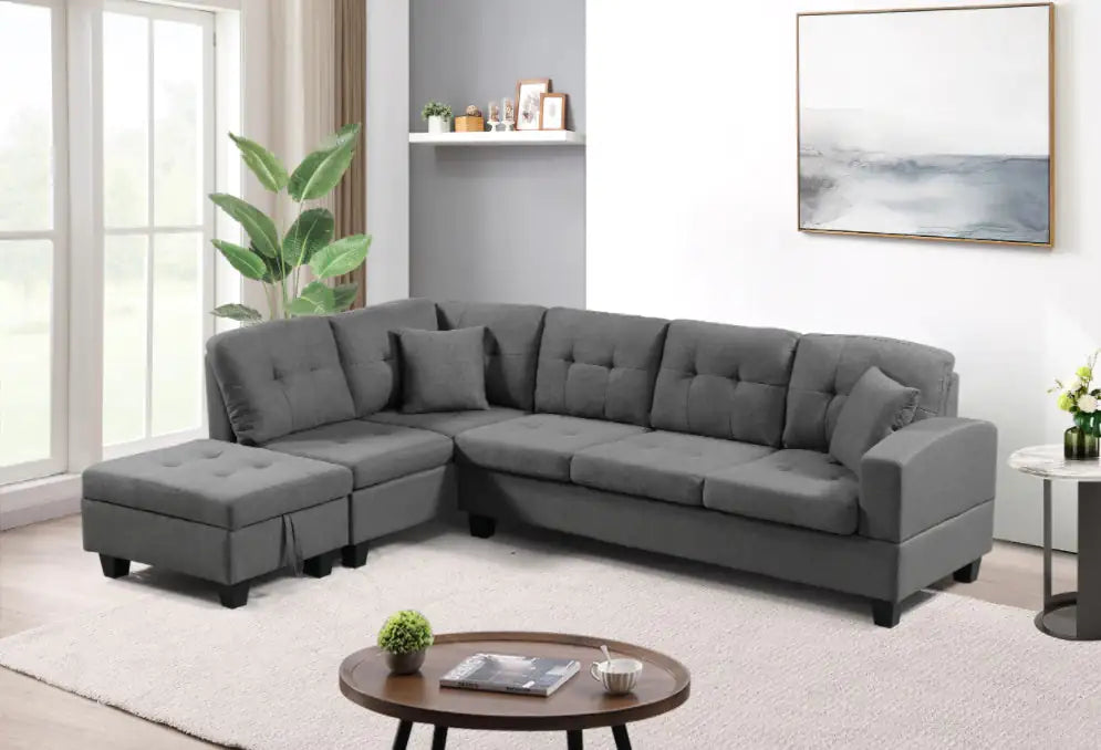 Grey Left Fabric Sofa with Ottoman (104.724 inches)