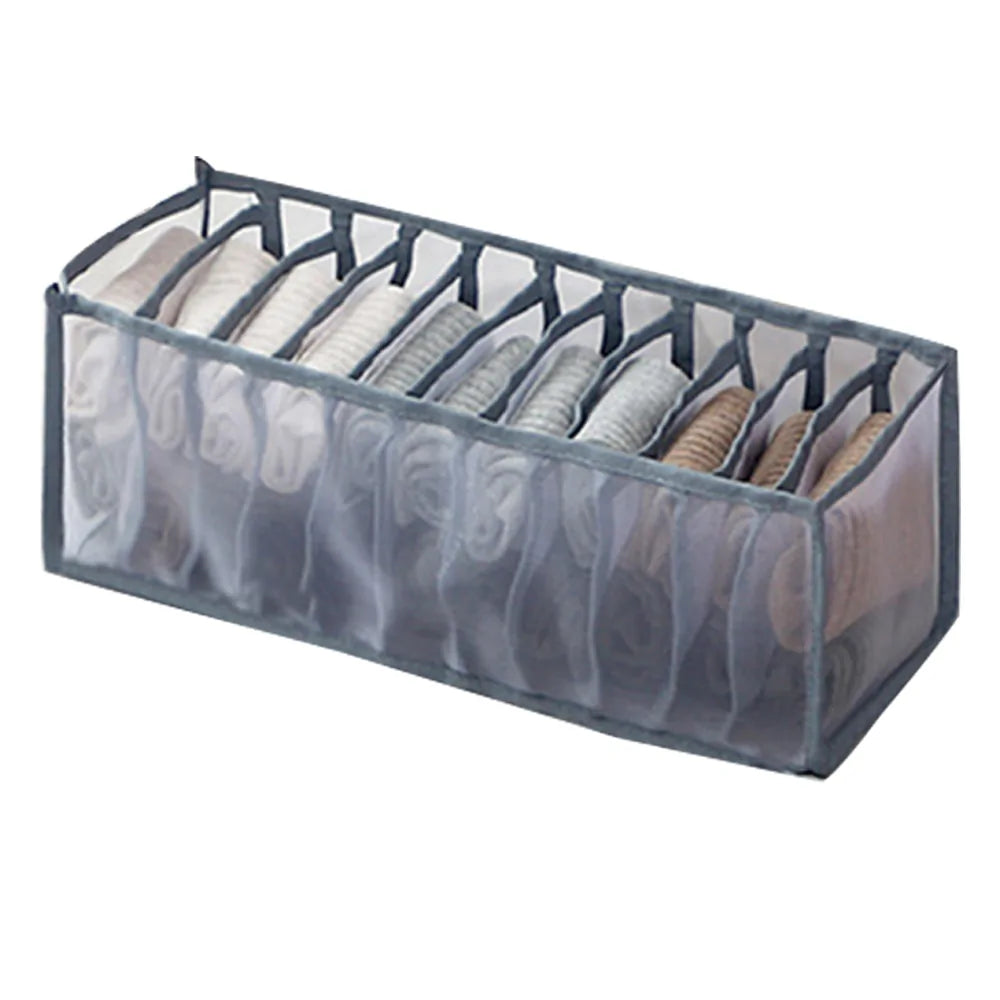 Gray or White 7-Grid Foldable Drawer Organizer with Durable Nylon Mesh (Various Sizes)